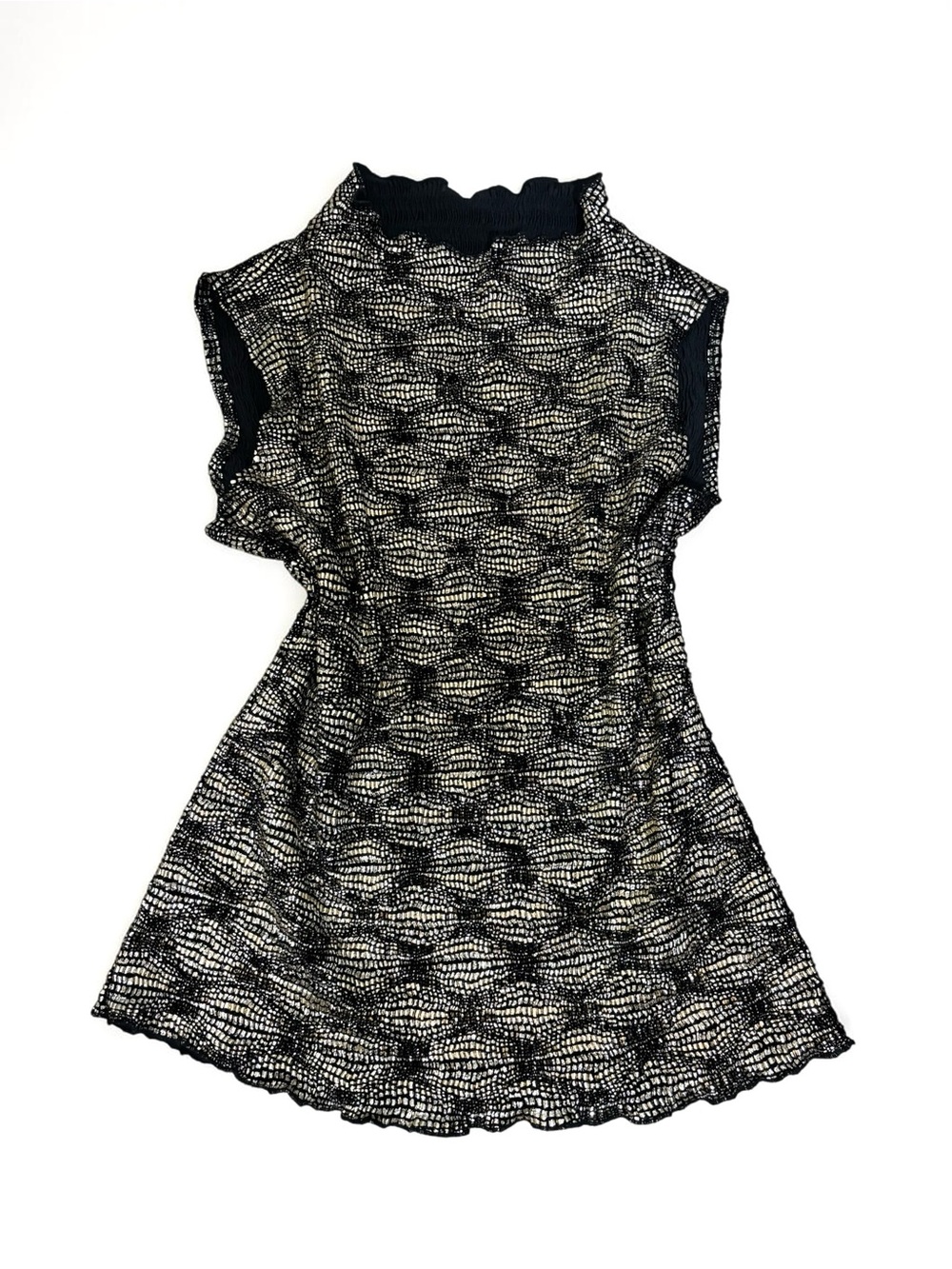 Black Gold Metallic Textured Mock Neck Sleeveless Top Nicola XL Y2K Glam